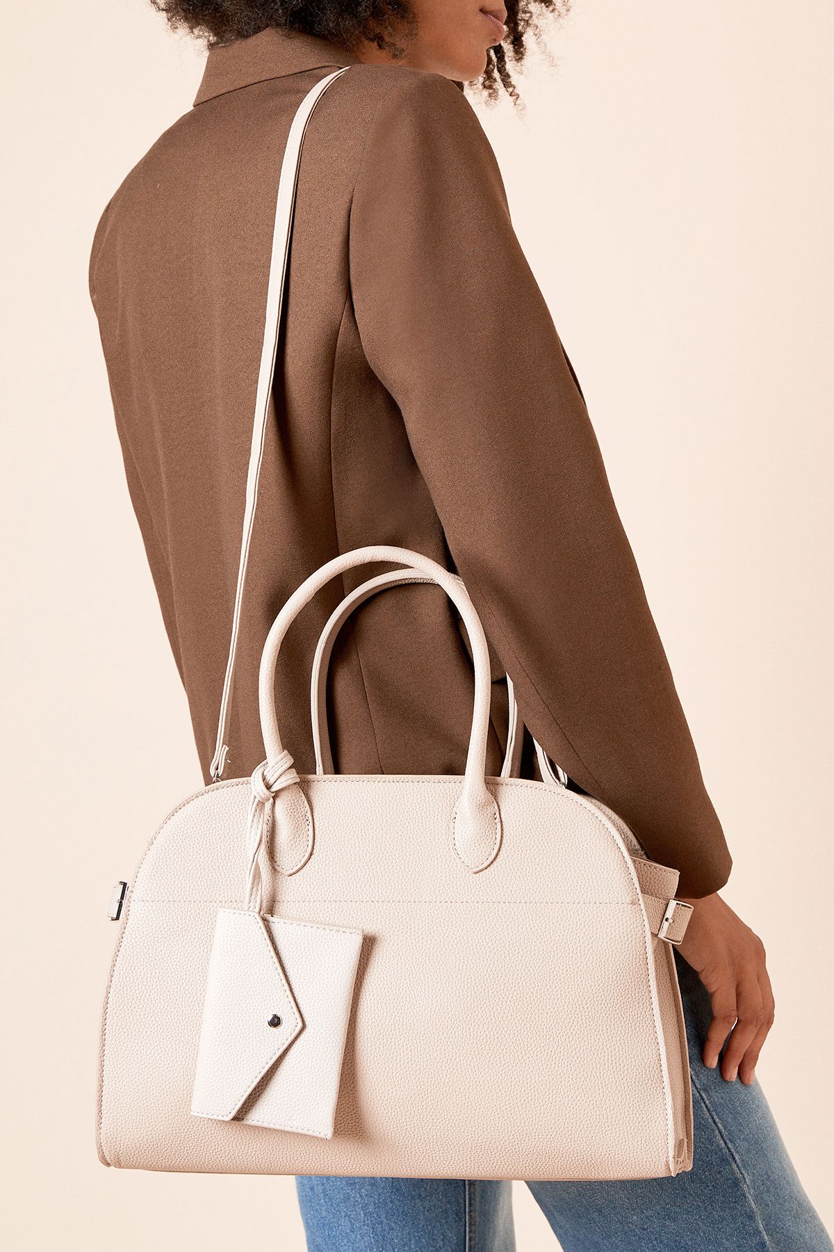 Dorothy Perkins Grassington Large Bowler Bag With Crossbody Strap Taupe image 2