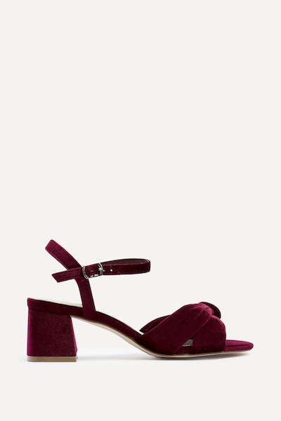 Linzi Charlotte Burgundy Velvet Block Heeled Sandal