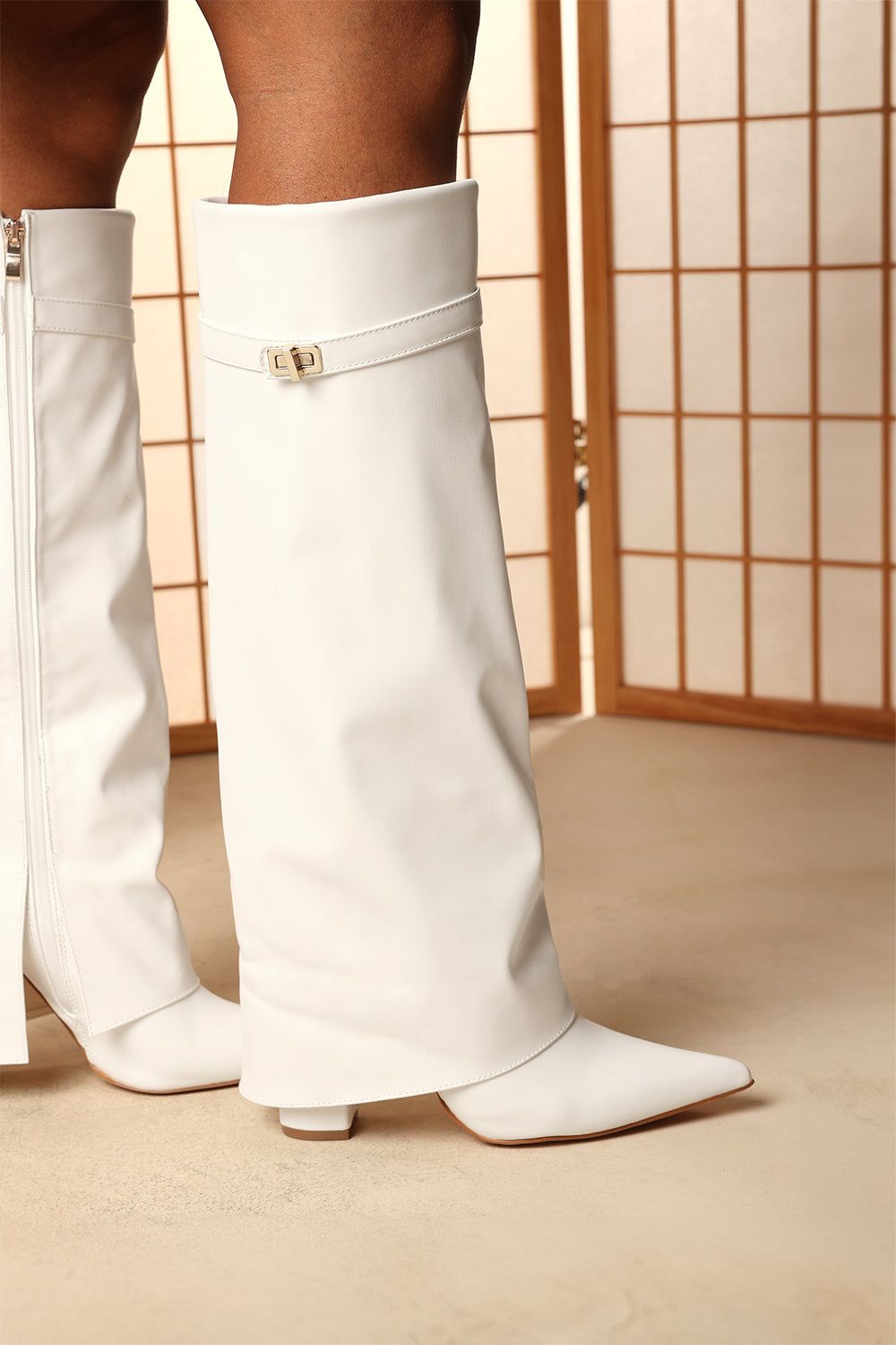 Where's That From Keira Fold Over Shark Block Heel Point Toe Boots