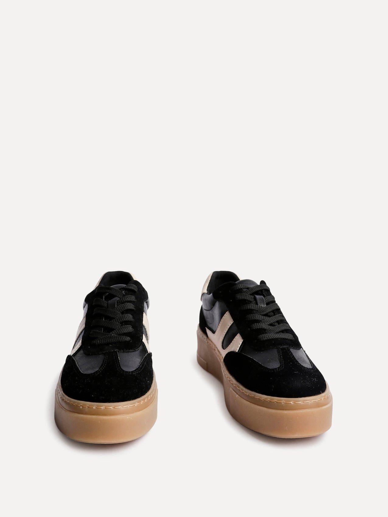 Linzi Kaia Black And Nude Faux Leather Lace Up Flatform Trainers image 3