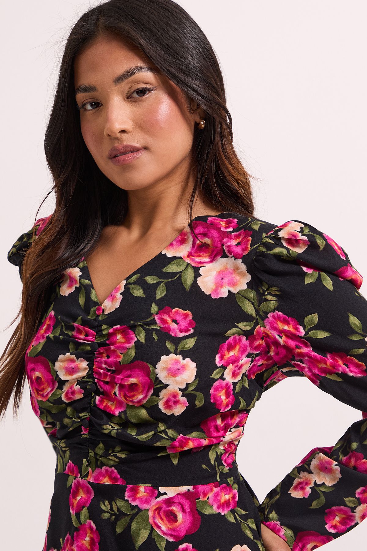 Dorothy Perkins Petite Button Detail Printed Peplum Blouse Floral Floral image 3