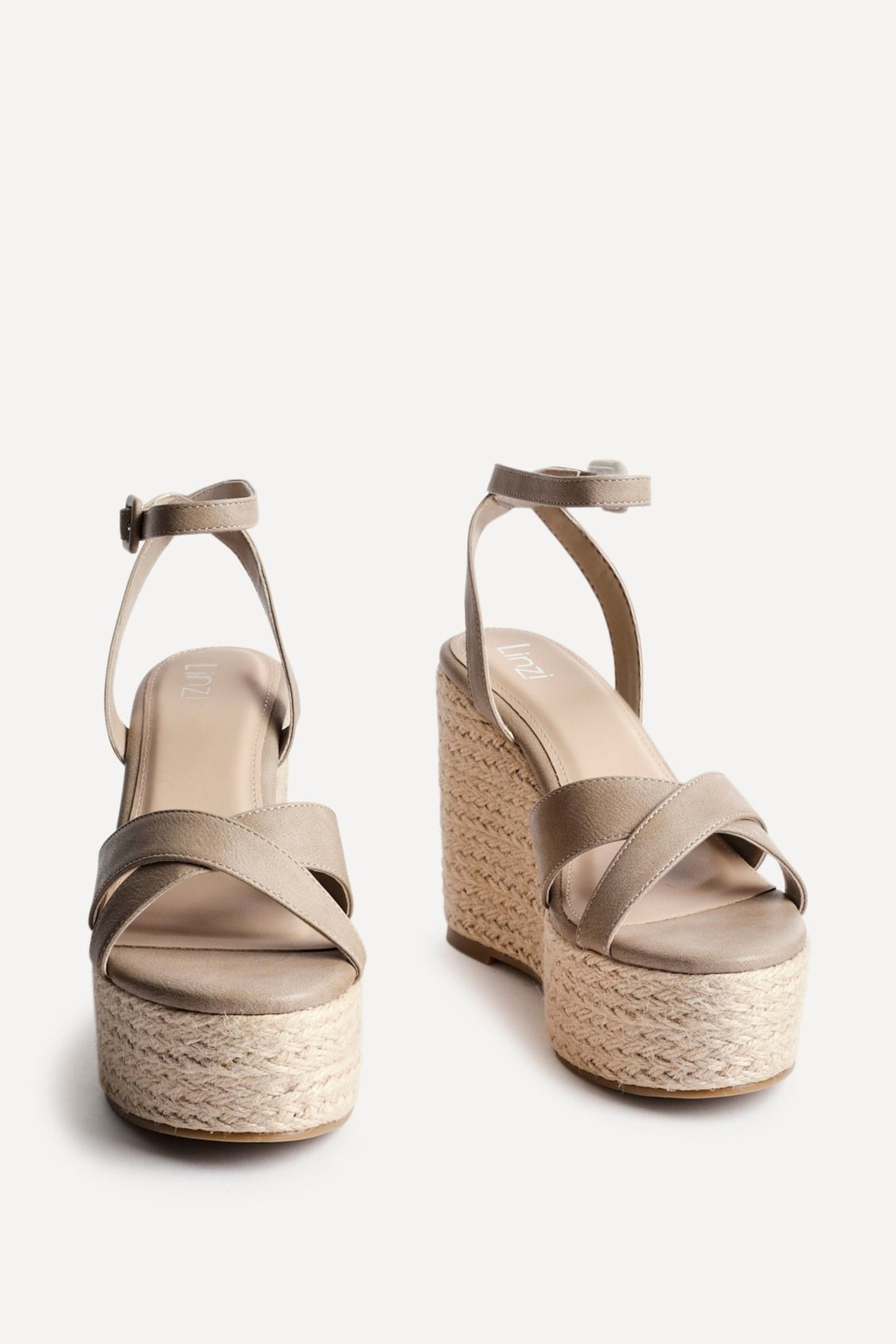 Linzi Tahiti Taupe Faux Leather Crossover Espadrille Wedge image 3