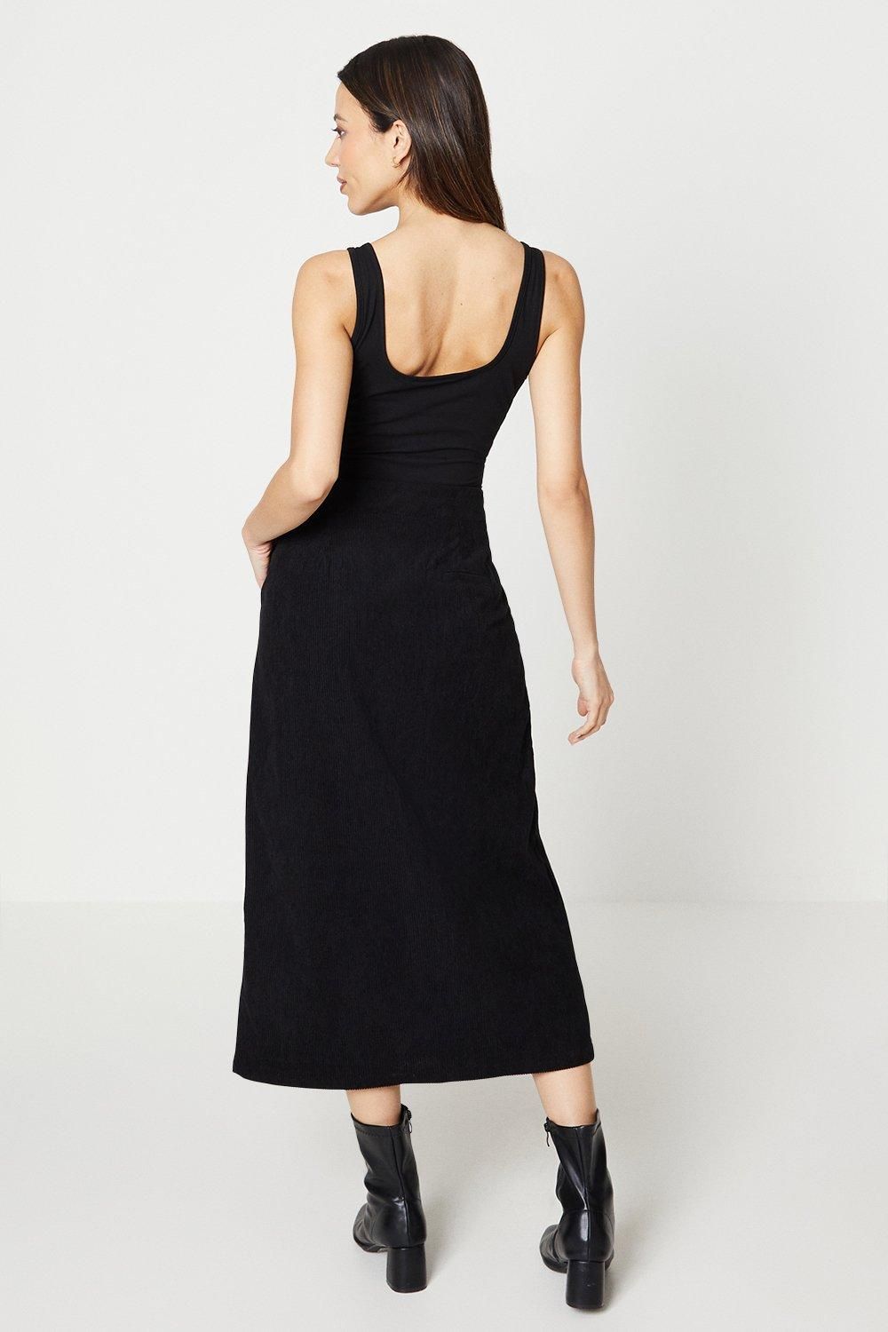 Oasis Cord Button Front Midi Skirt Black image 3