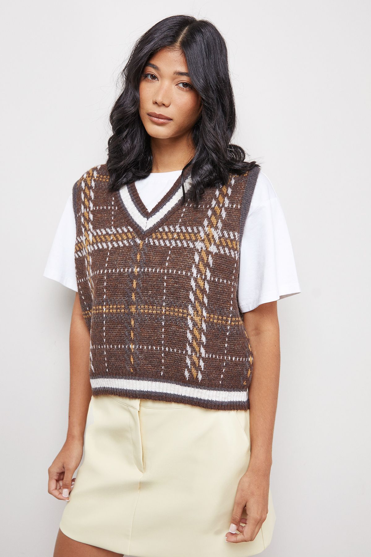Warehouse Check Mini Tank Brown image 1