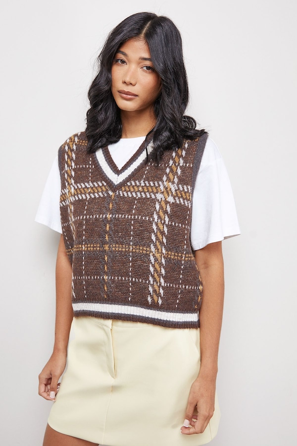 Warehouse Check Mini Tank Brown
