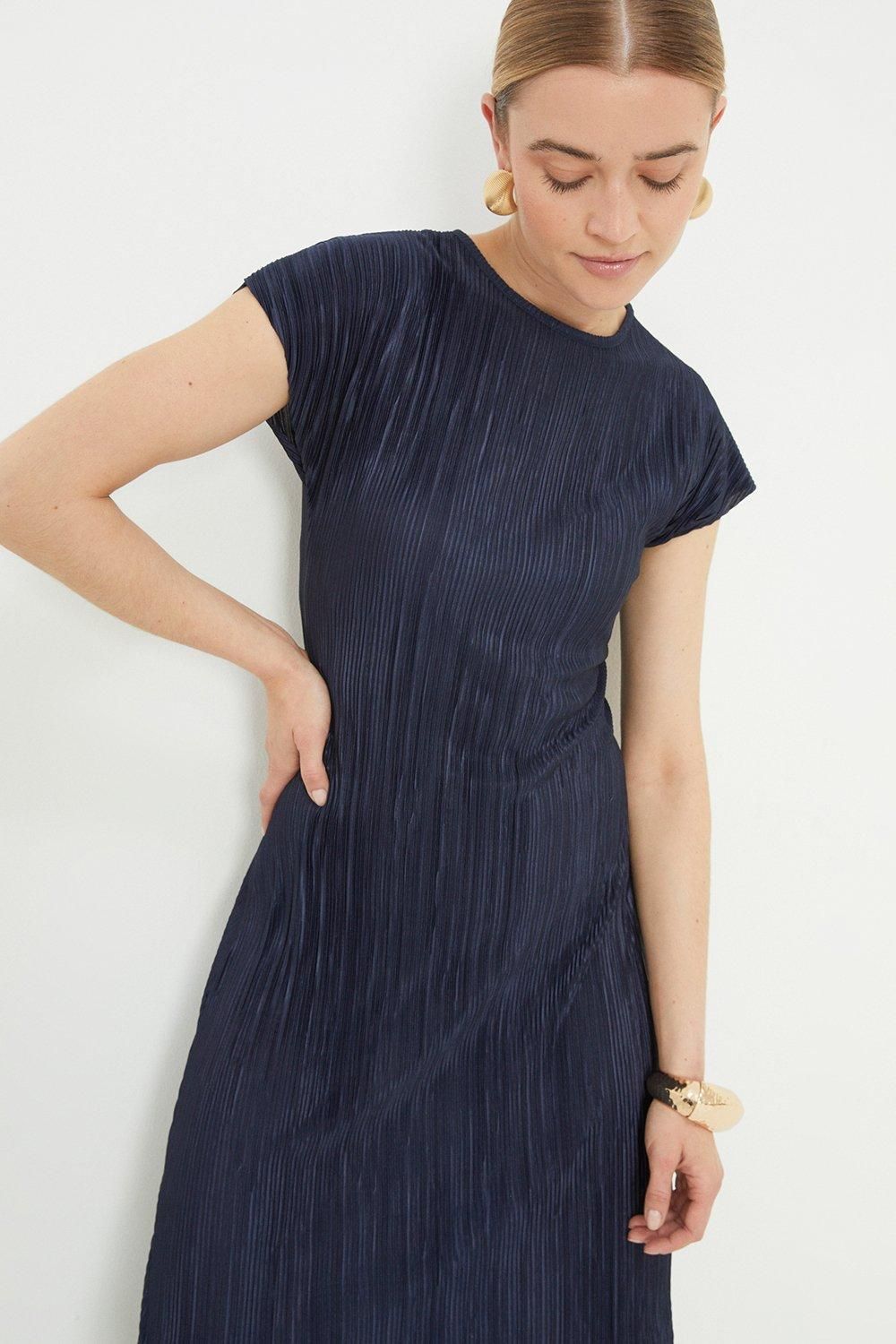 Dorothy Perkins Navy Plisse Midi Dress Navy image 3