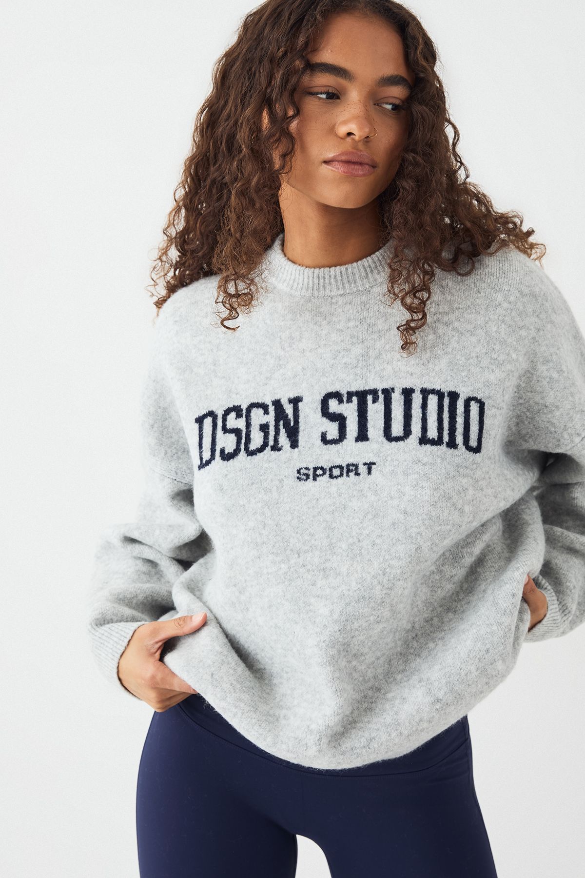 DSGN Studio DSGN Studio Knitted Oversized Crew Neck Jumper Ash Grey image 1