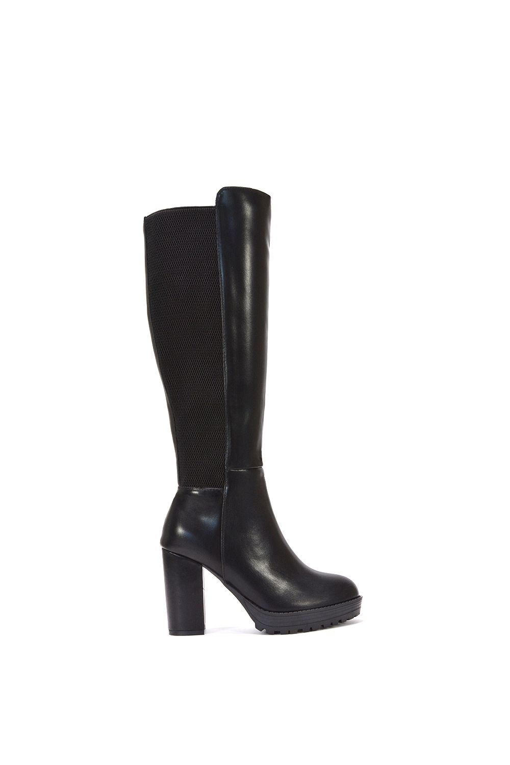 XY London 'Libby' Knee High Block High Heel Platform Elasticated Calf Boots image 1