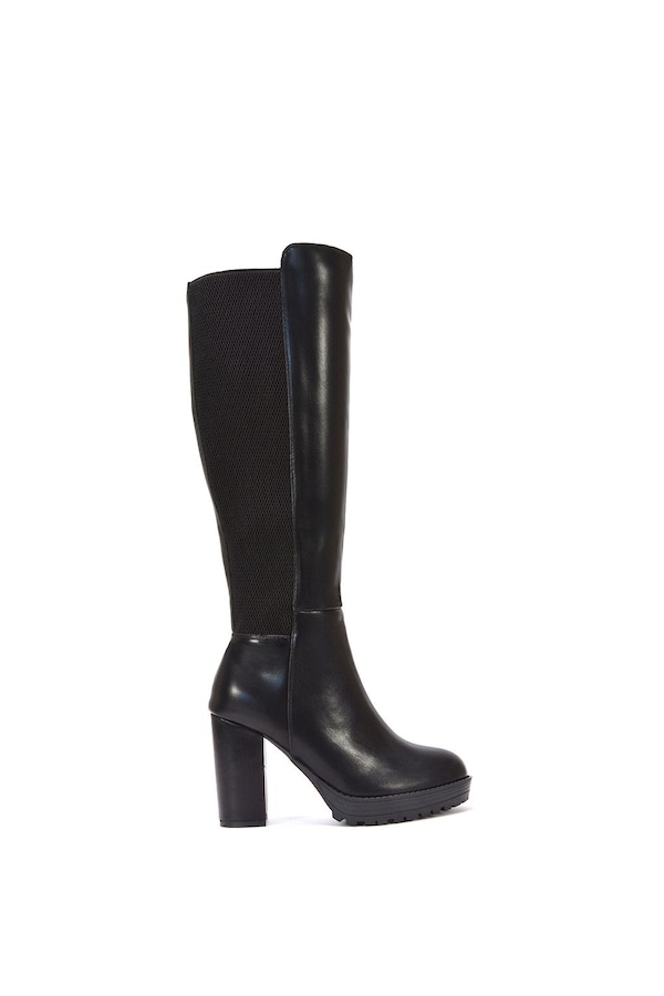 XY London 'Libby' Knee High Block High Heel Platform Elasticated Calf Boots