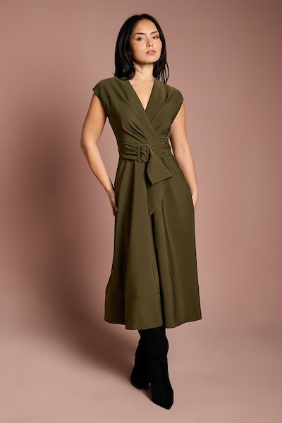 Coast Petite Belted Crepe Dress Olive