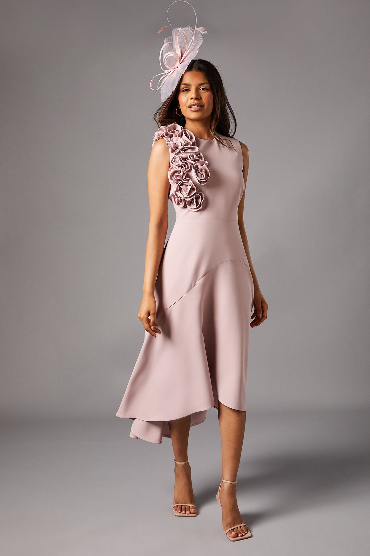 Coast Petite 3D Corsage High Low Dress Dusky Pink image 1
