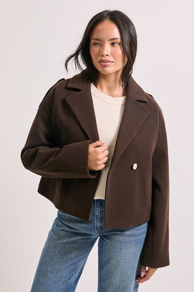 Dorothy Perkins Short Faux Wool Trench Jacket Chocolate