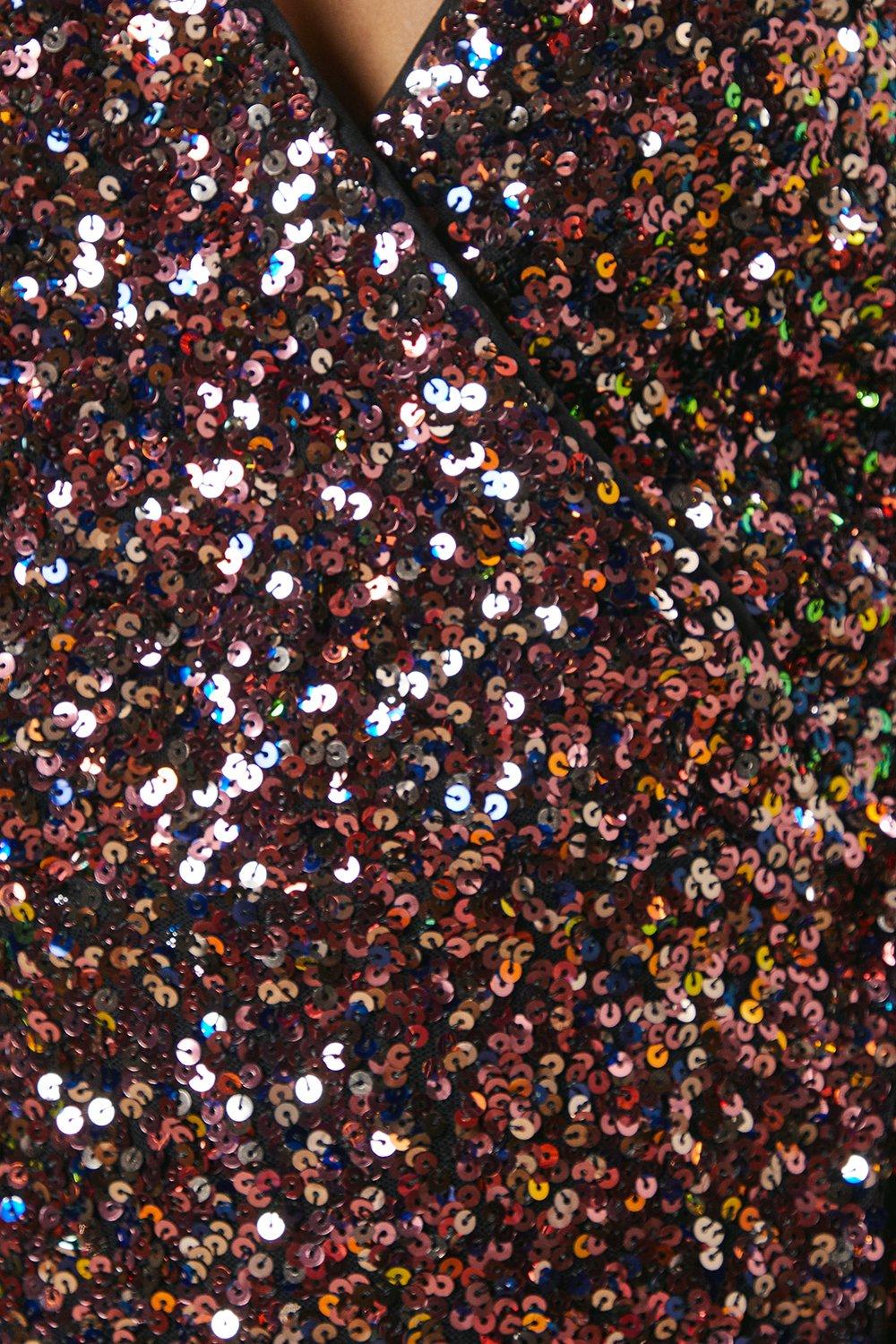 Oasis Petite Occasion Sequin Wrap Midi Dress image 5