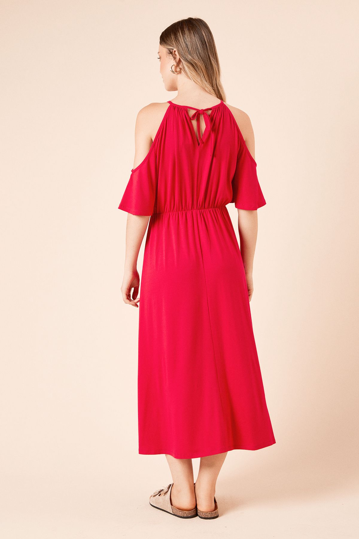Dorothy Perkins Cold Shoulder Halterneck Jersey Midi Dress Rose image 4