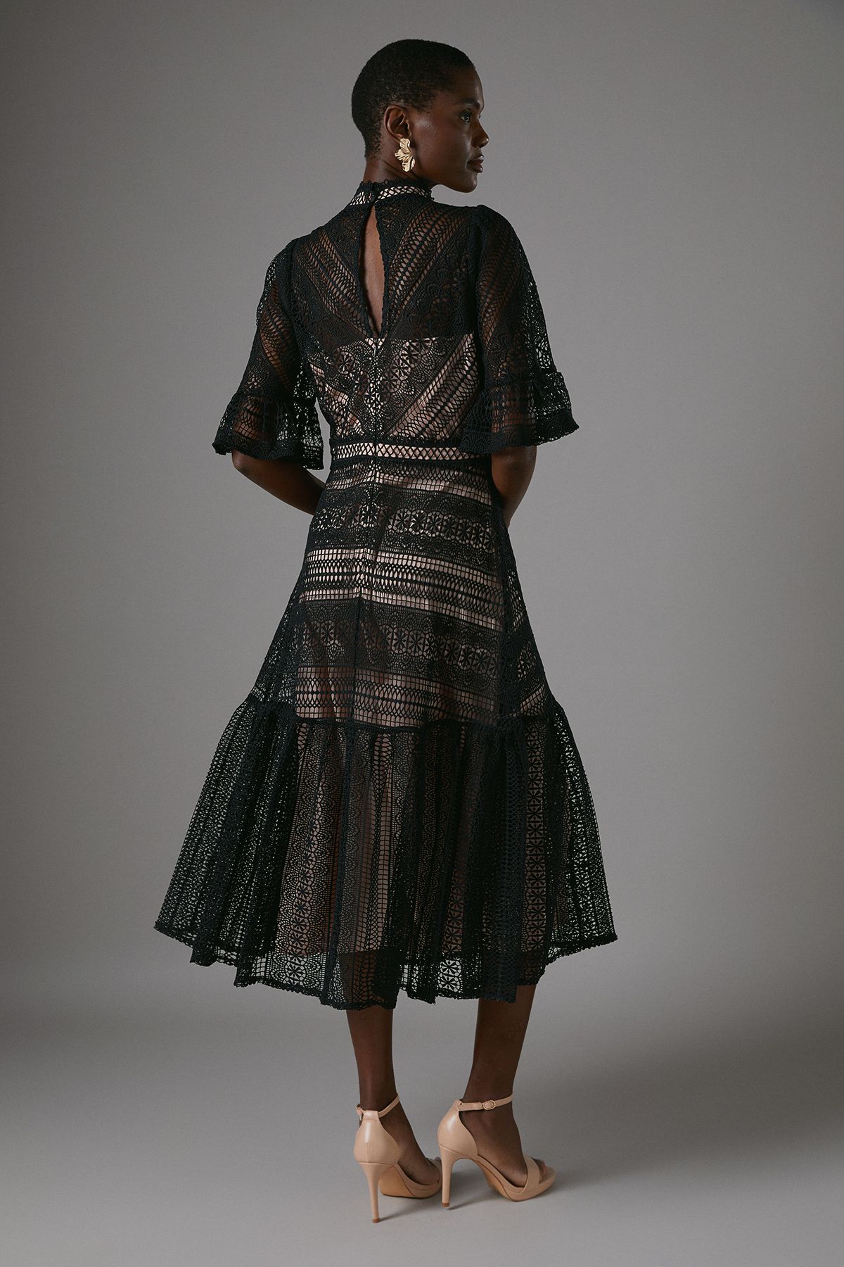 Coast Lace Tiered Midi Dress Black image 3