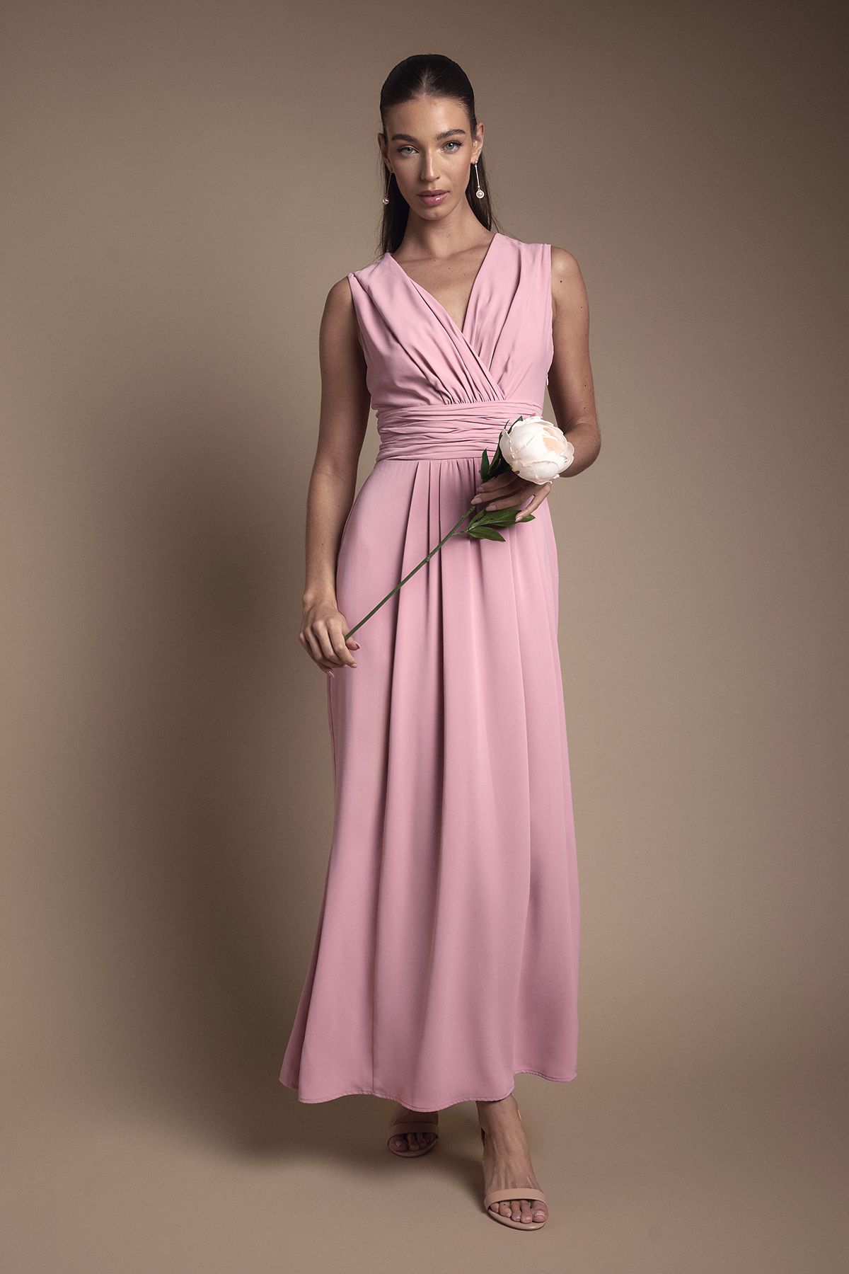 Coast Wrap Front Pleat Waist Maxi Bridesmaid Dress Antique Rose