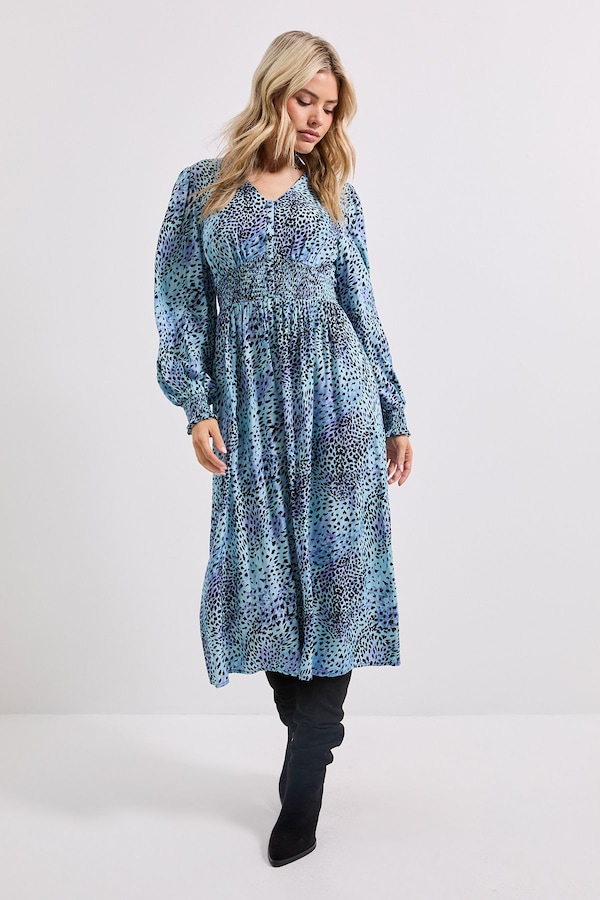 Dorothy Perkins V Neck Button Front Detail Printed Midi Dress Purple