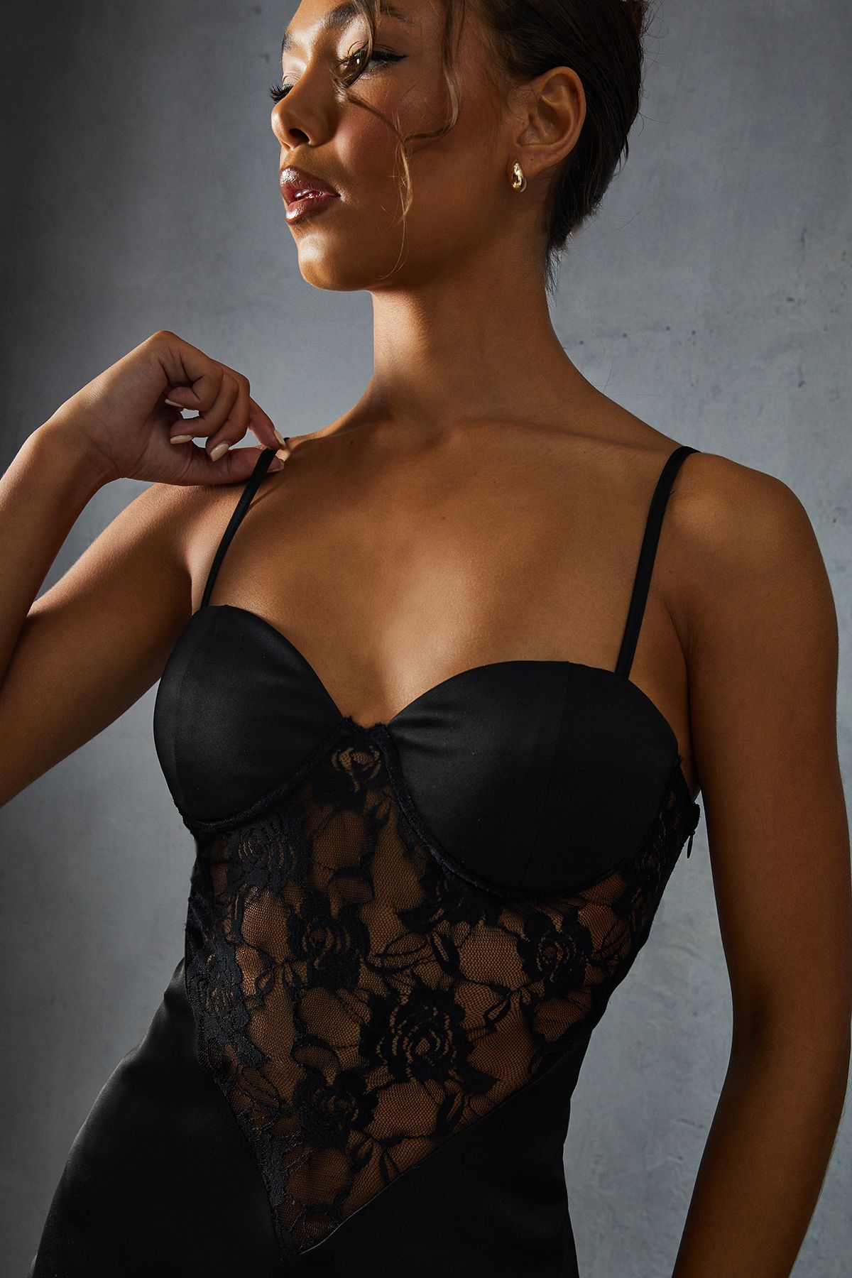 MissPap Lace Insert Cupped Strappy Maxi Dress Black image 2