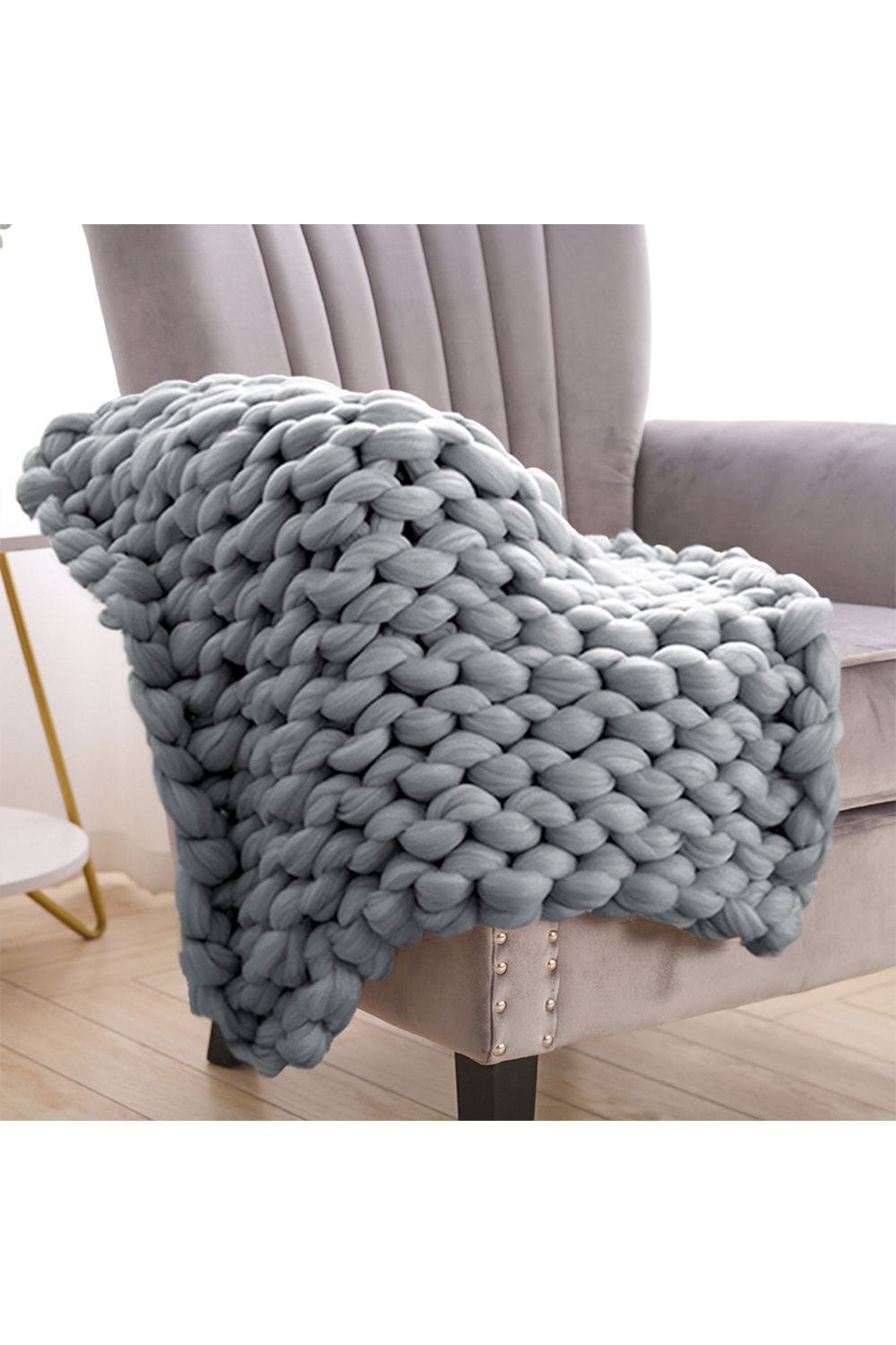 Living and Home 60cm L x 60cm W Office Chunky Knitted Cover Leg Blanket Sofa Chair Decor Throw Blanket, Grey image 1