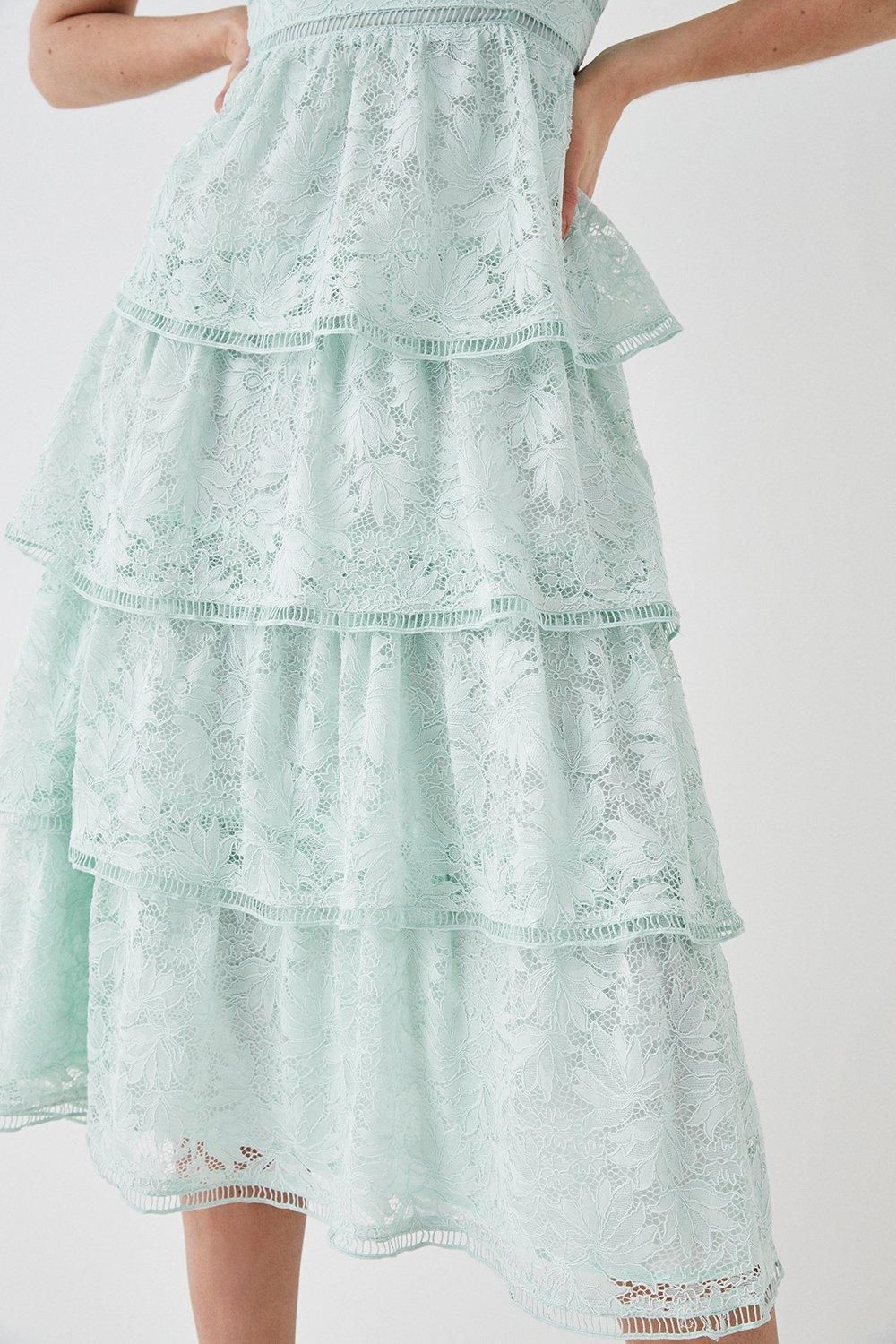 Coast Tiered Lace Dress With Flutter Sleeve & Trims Sage image 2