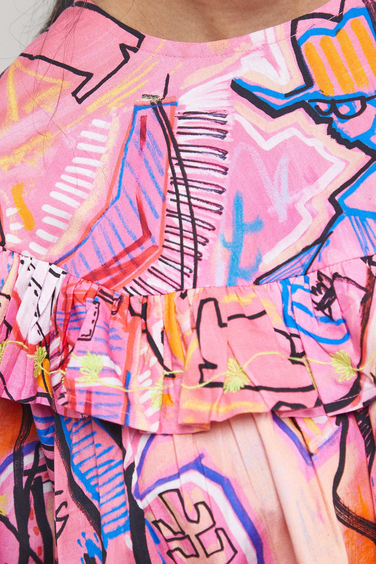 Warehouse Tony Rodeo Cotton Frill Yoke Mini Smock Dress Multi image 6