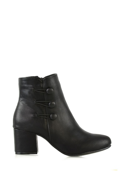 XY London 'Ruth' Low Mid Block Heel Button Tie Ankle Boots With Zip Fastening