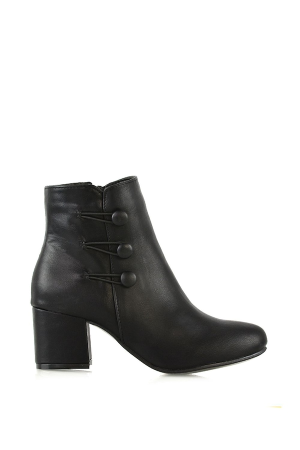 XY London 'Ruth' Low Mid Block Heel Button Tie Ankle Boots With Zip Fastening