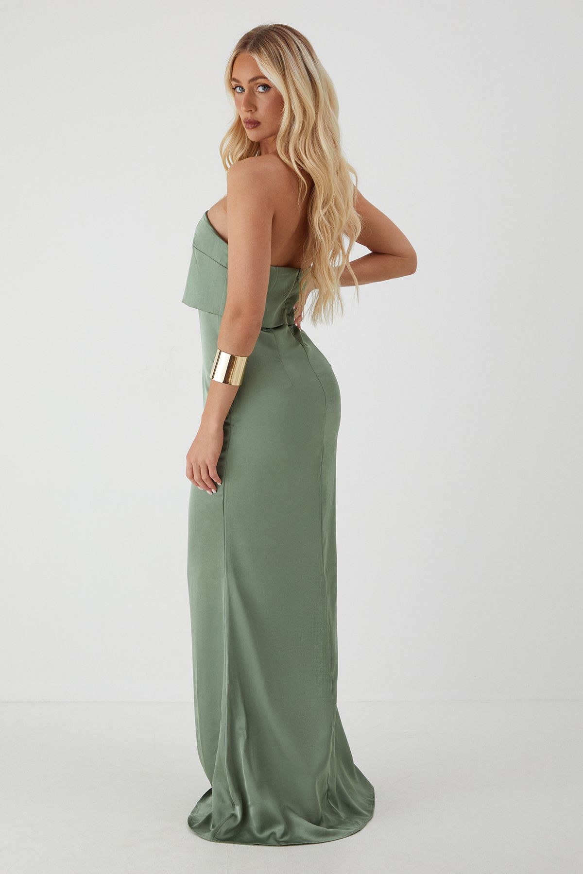 MissPap Premium Satin Bandeau Overlay Bridesmaid Dress Sage image 3