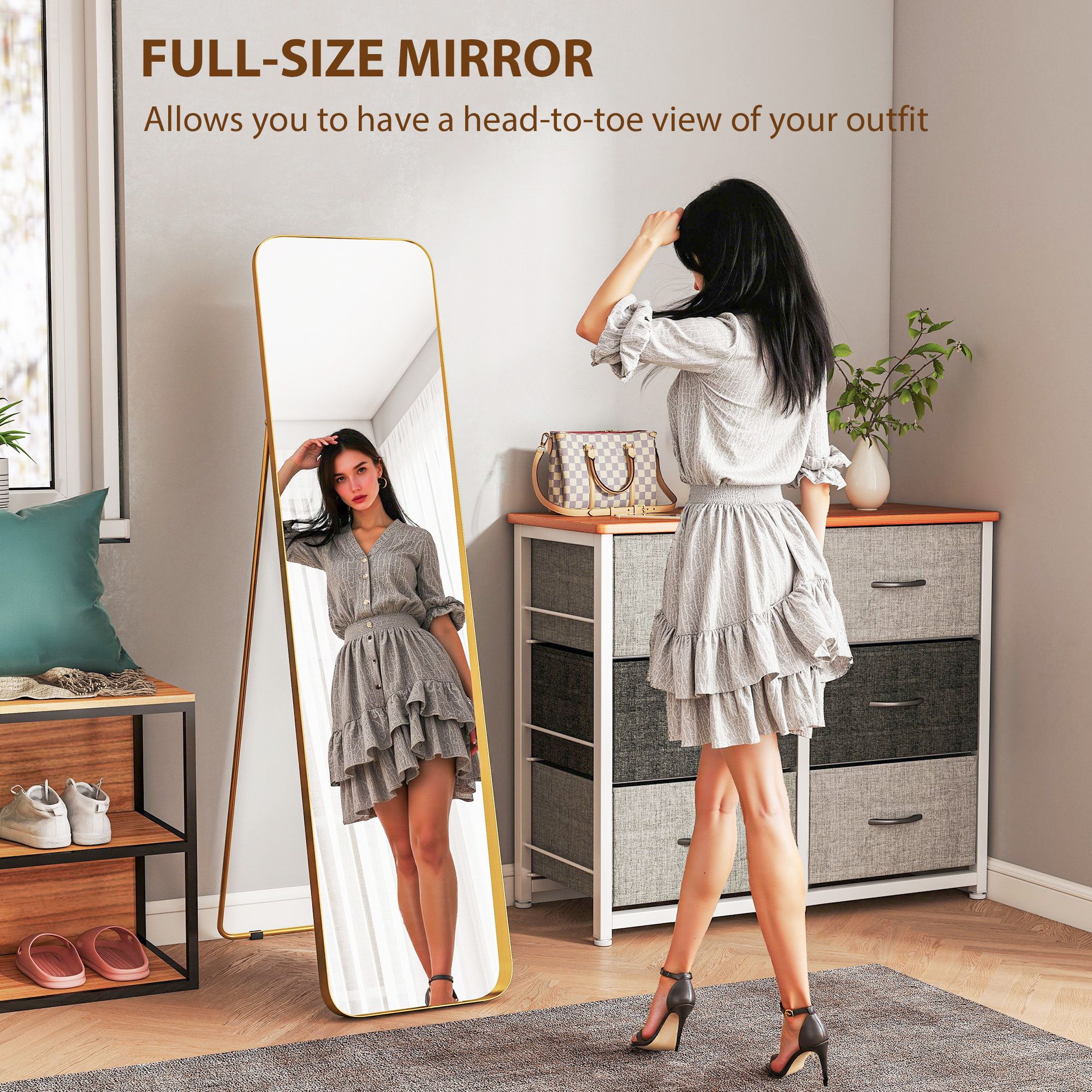 HOMCOM Rectangular Full Length Mirror for Bedroom, 40 x 160 cm, Gold Tone image 4