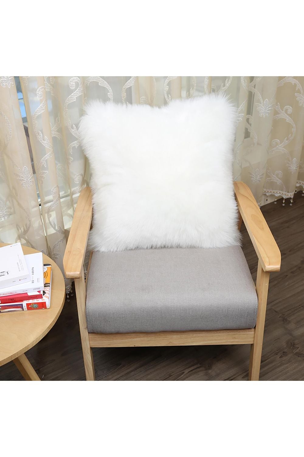 Living and Home 45*45cm Fluffy Faux Wool White Cushion Cover image 4