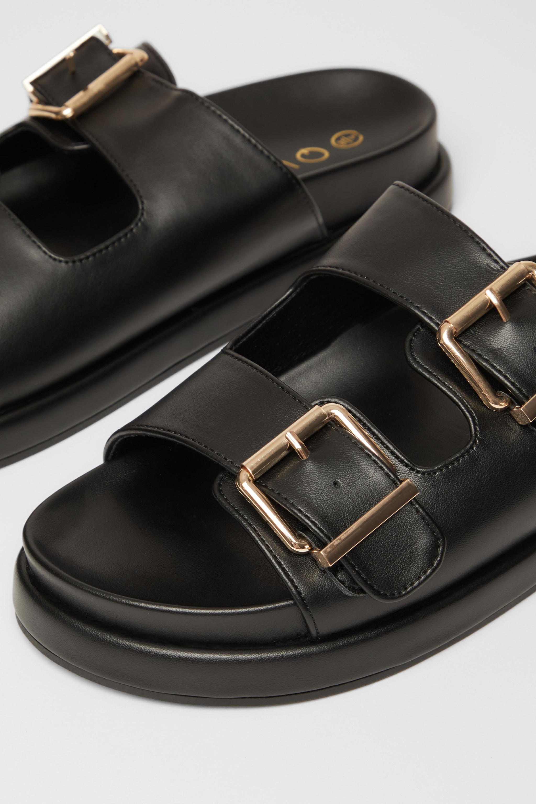 Quiz Black Faux Leather Flat Sandals image 4