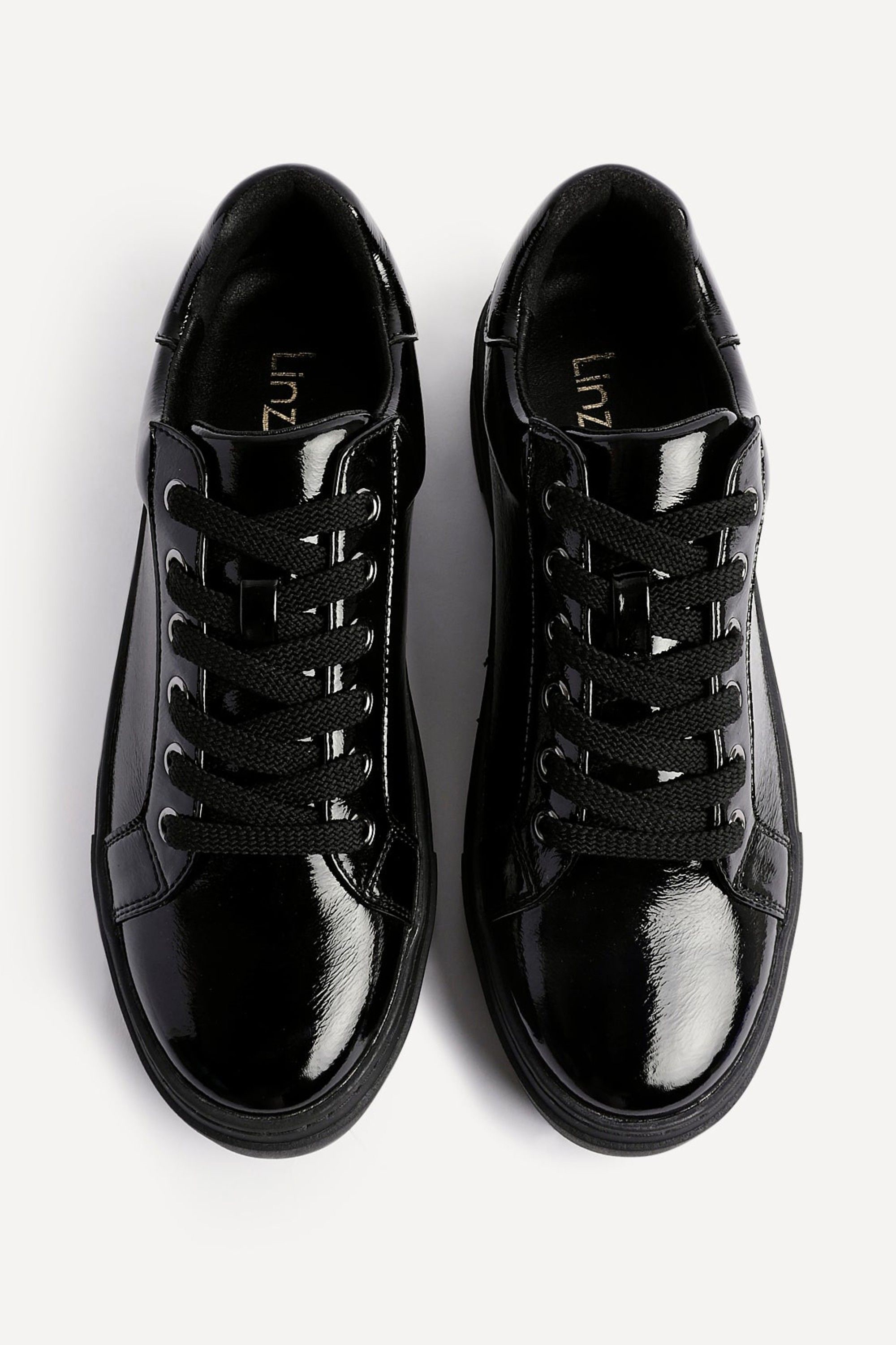 Linzi Reset Black Patent Lace Up Flatform Trainers image 5