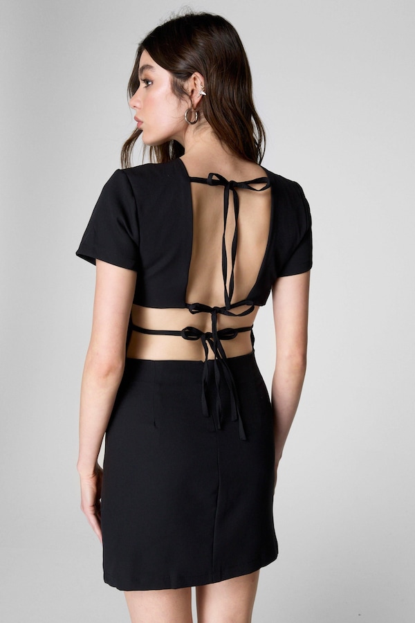 NastyGal Tie Back Mini Dress Black