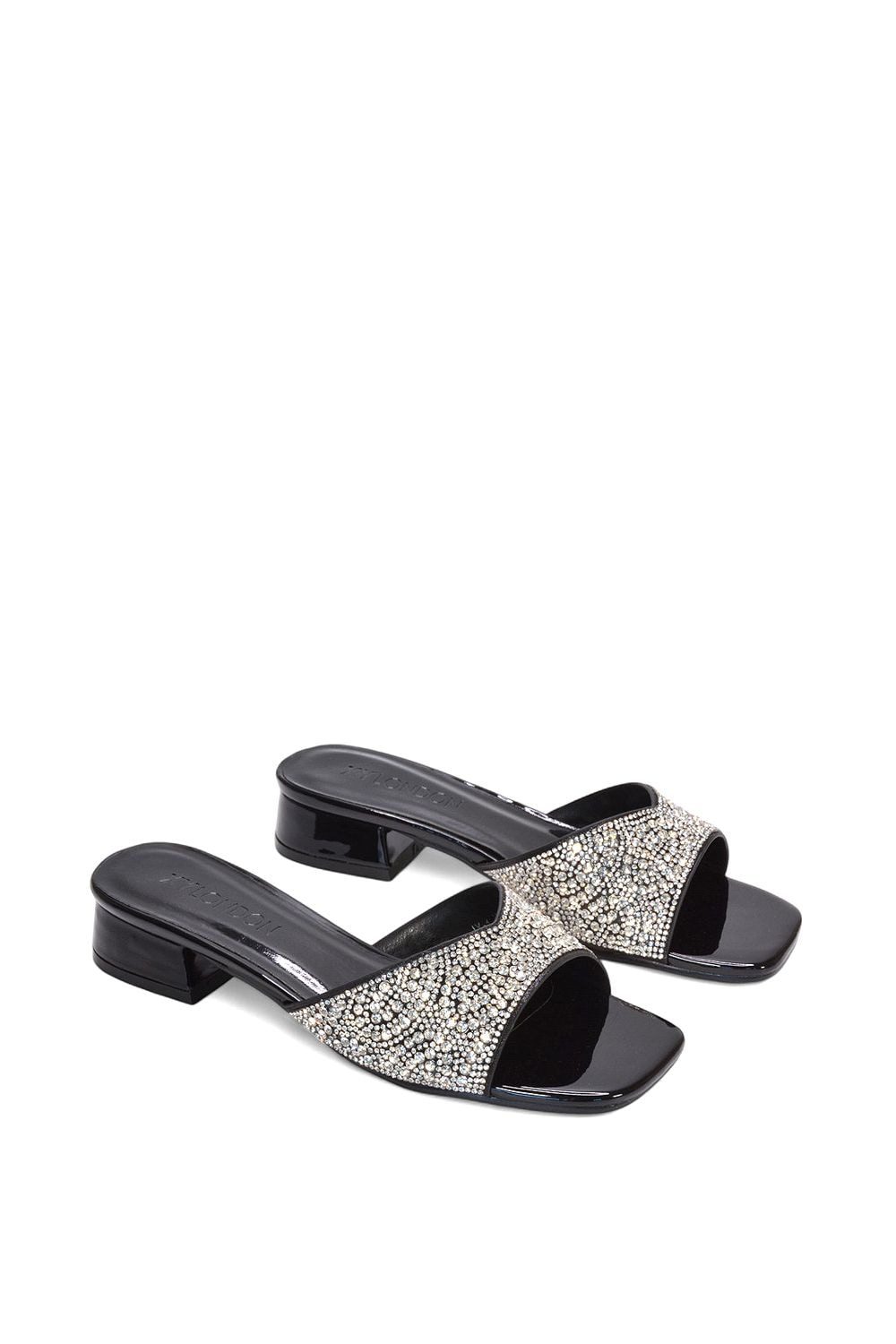 XY London 'Erica' Open Toe Slip On Diamante Low Heel Mule Shoes image 5