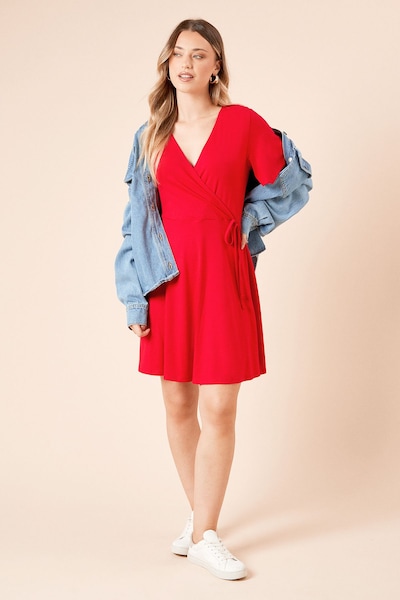 Dorothy Perkins Wrap Front Angel Sleeve Jersey Mini Dress Red