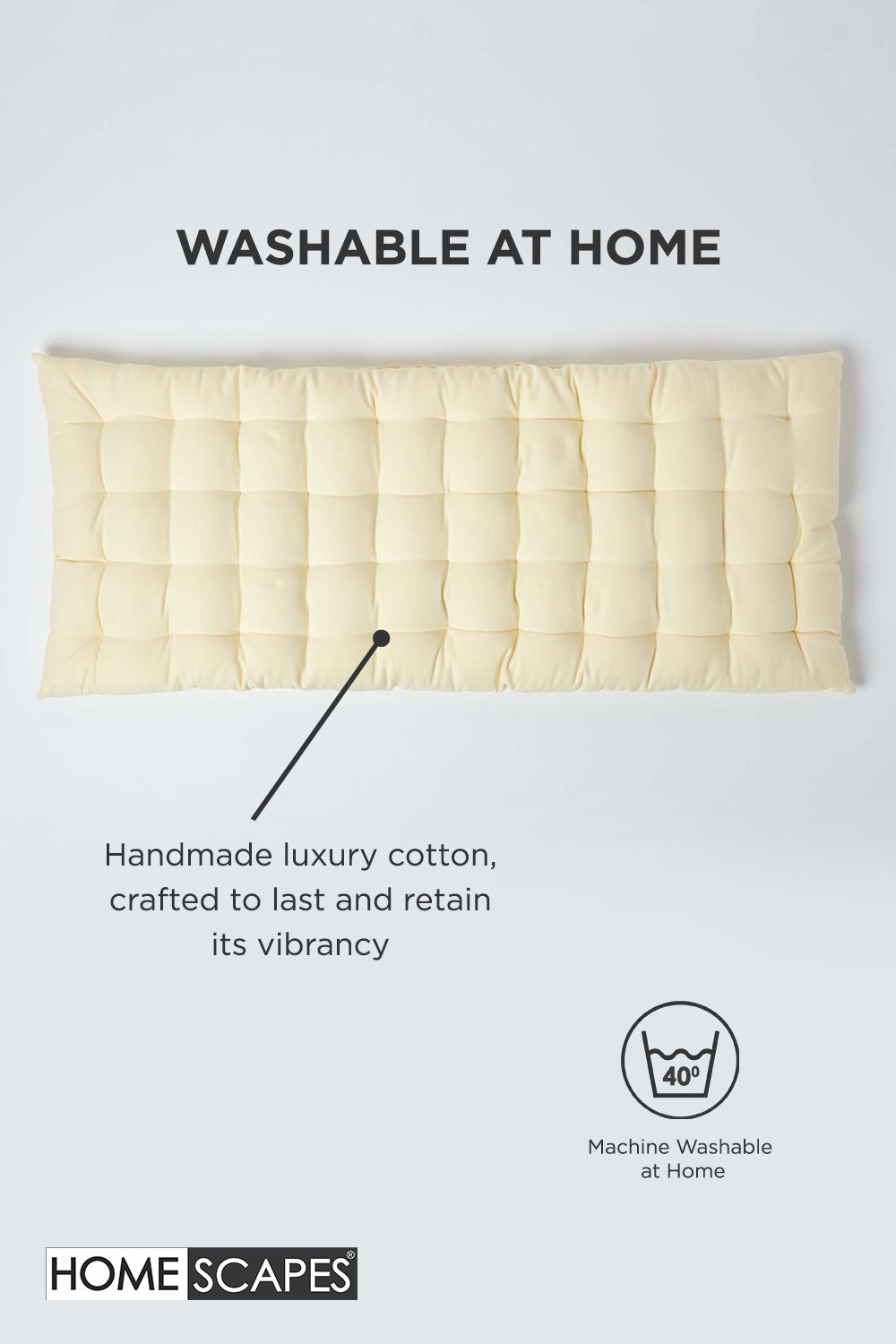 Homescapes Garden Bench Cushion Luxury 2 Seater Cotton Indoor Outdoor Pad, 108 x 42cm image 6