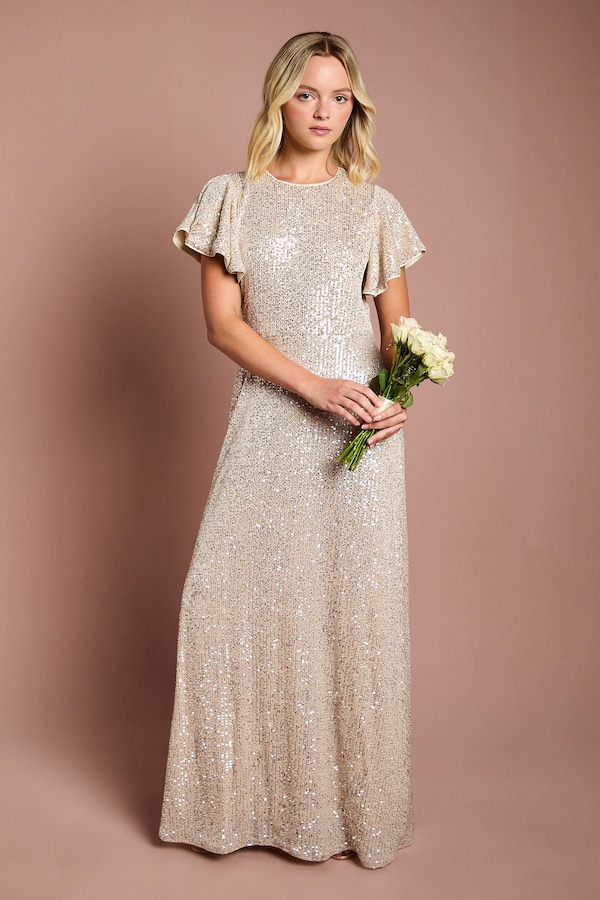 Coast Teen Coast Sequin Angel Sleeve Bridesmaid Dress Champagne
