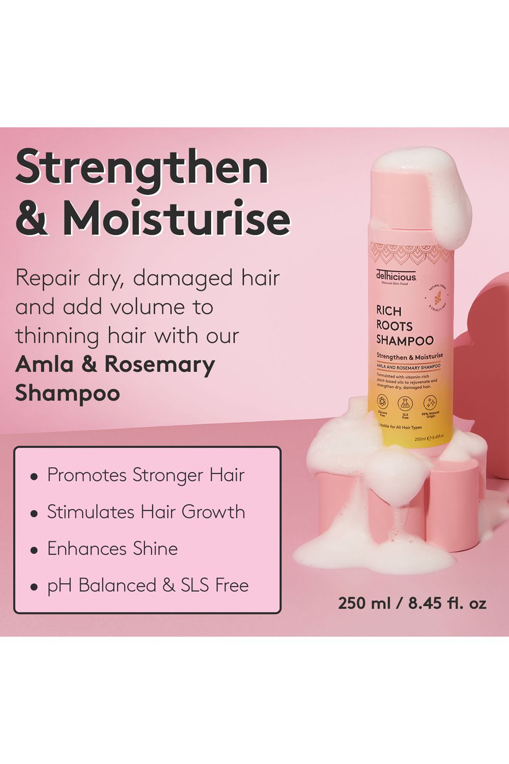 Delhicious Rich Roots Strengthen & Moisturise Shampoo - Amla & Rosemary 250ml Multi image 2