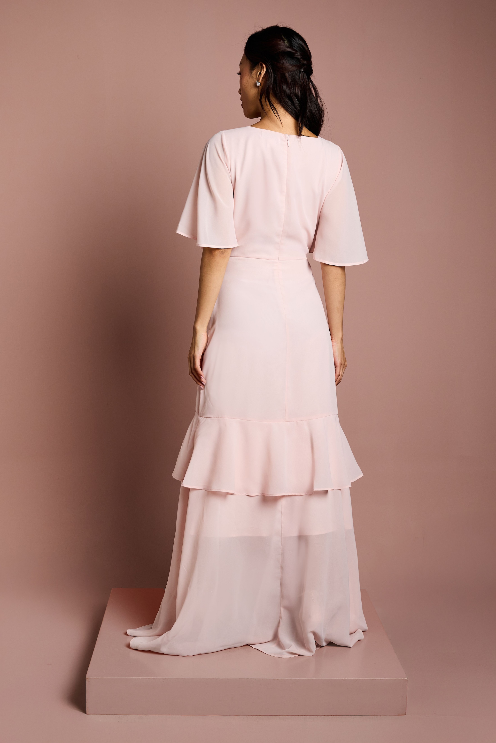 Coast Angel Sleeve Tiered Bridesmaid Maxi Dress Blush image 3