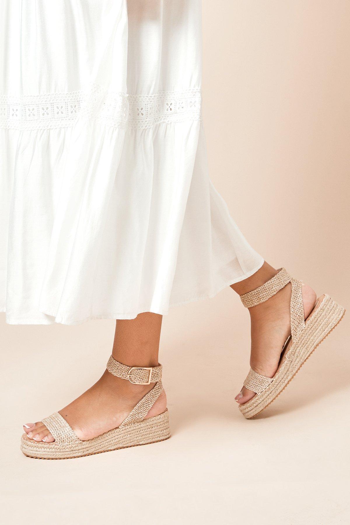 Dorothy Perkins Riva Faux Suede Strap Medium Espadrille Wedge Sandals Neutral image 3