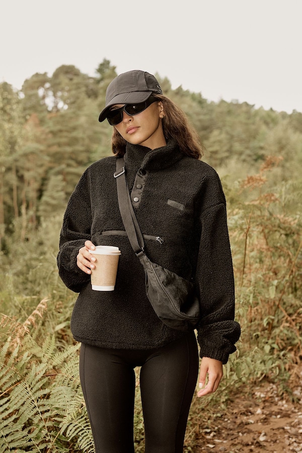 DSGN Studio DSGN Studio Sport Borg Popper Funnel Neck Sweatshirt Black