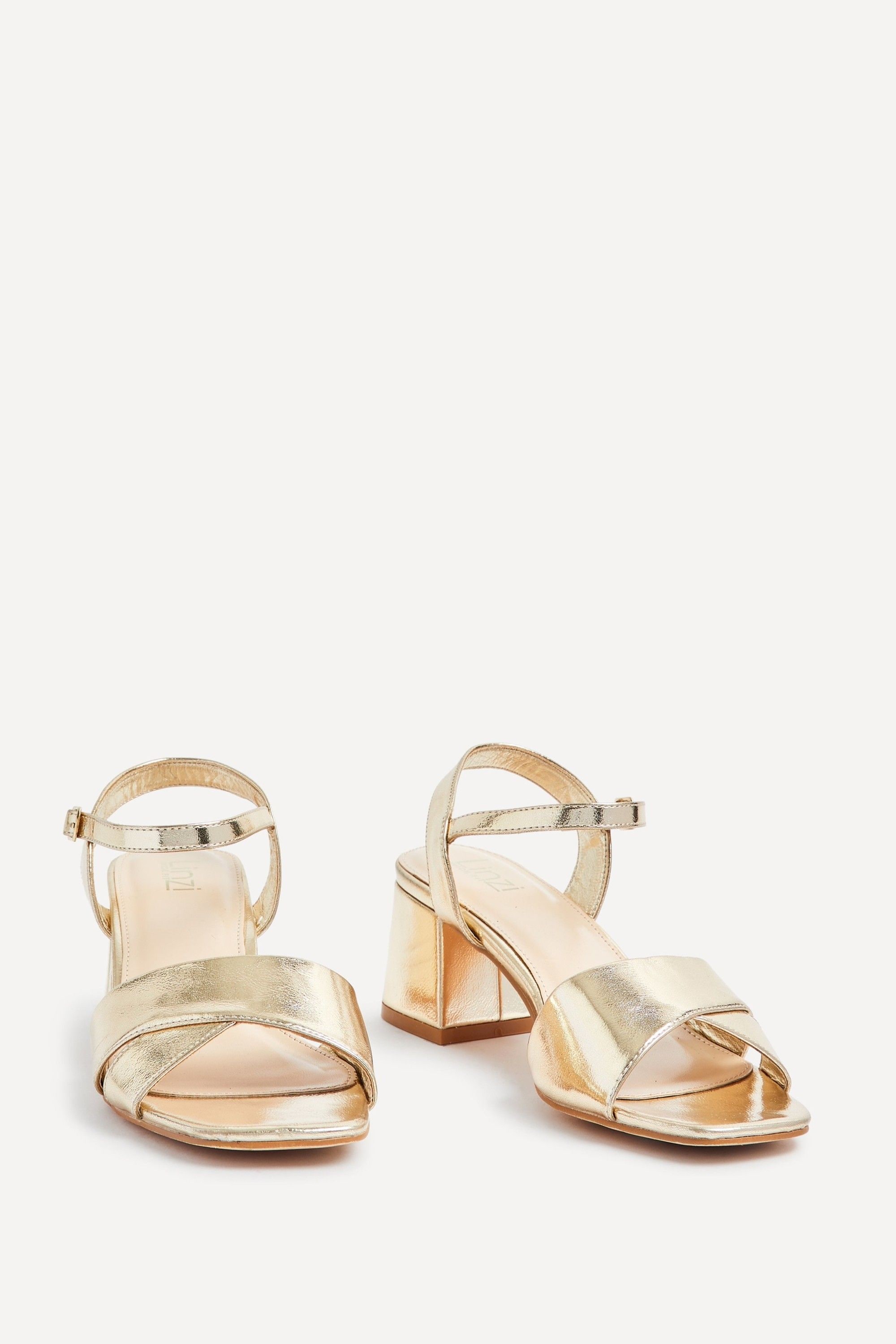 Linzi Vivian Wide Fit Gold Faux Leather Block Heeled Sandals image 3