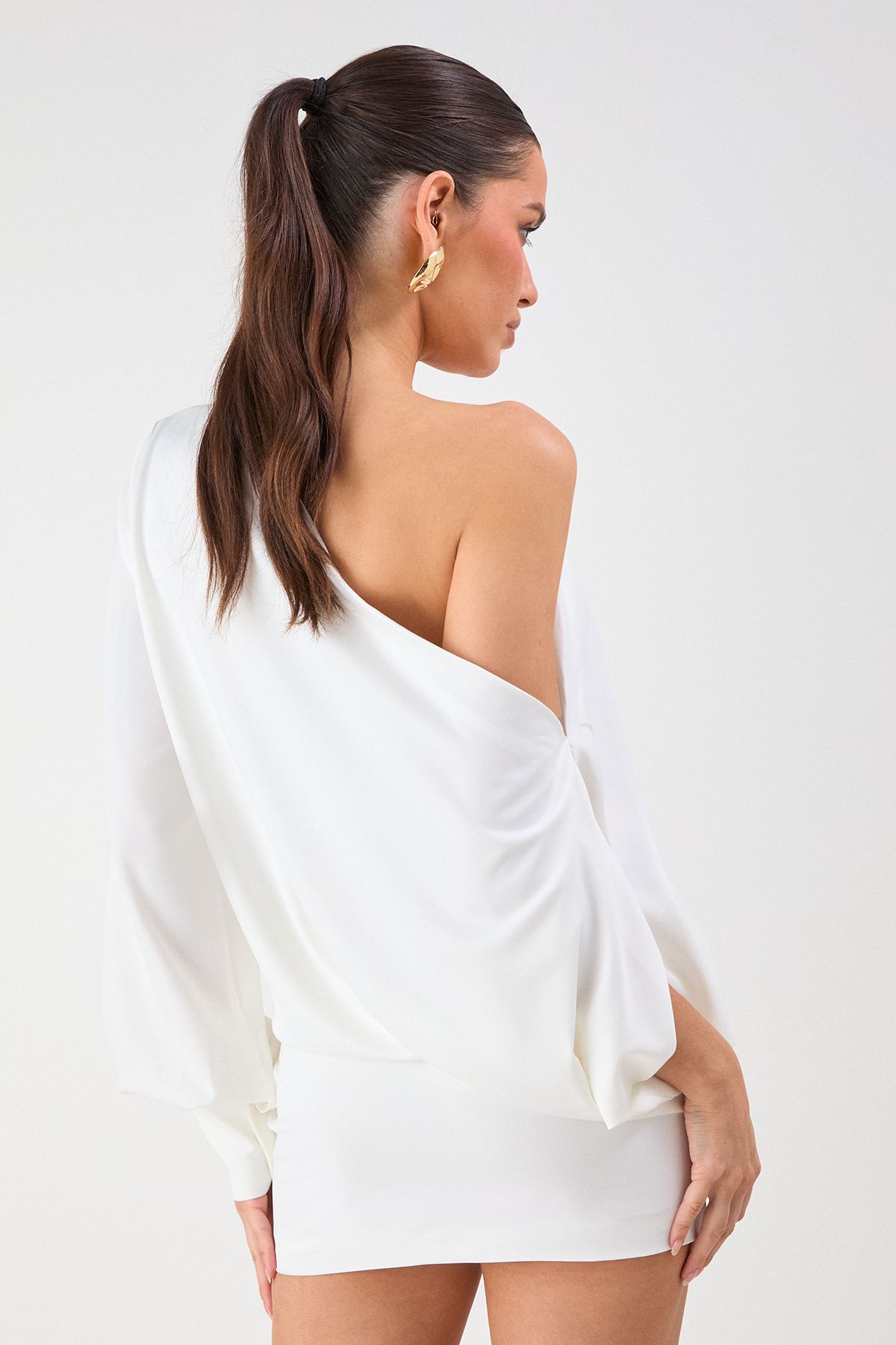MissPap One Shoulder Satin Mini Dress Ivory image 5