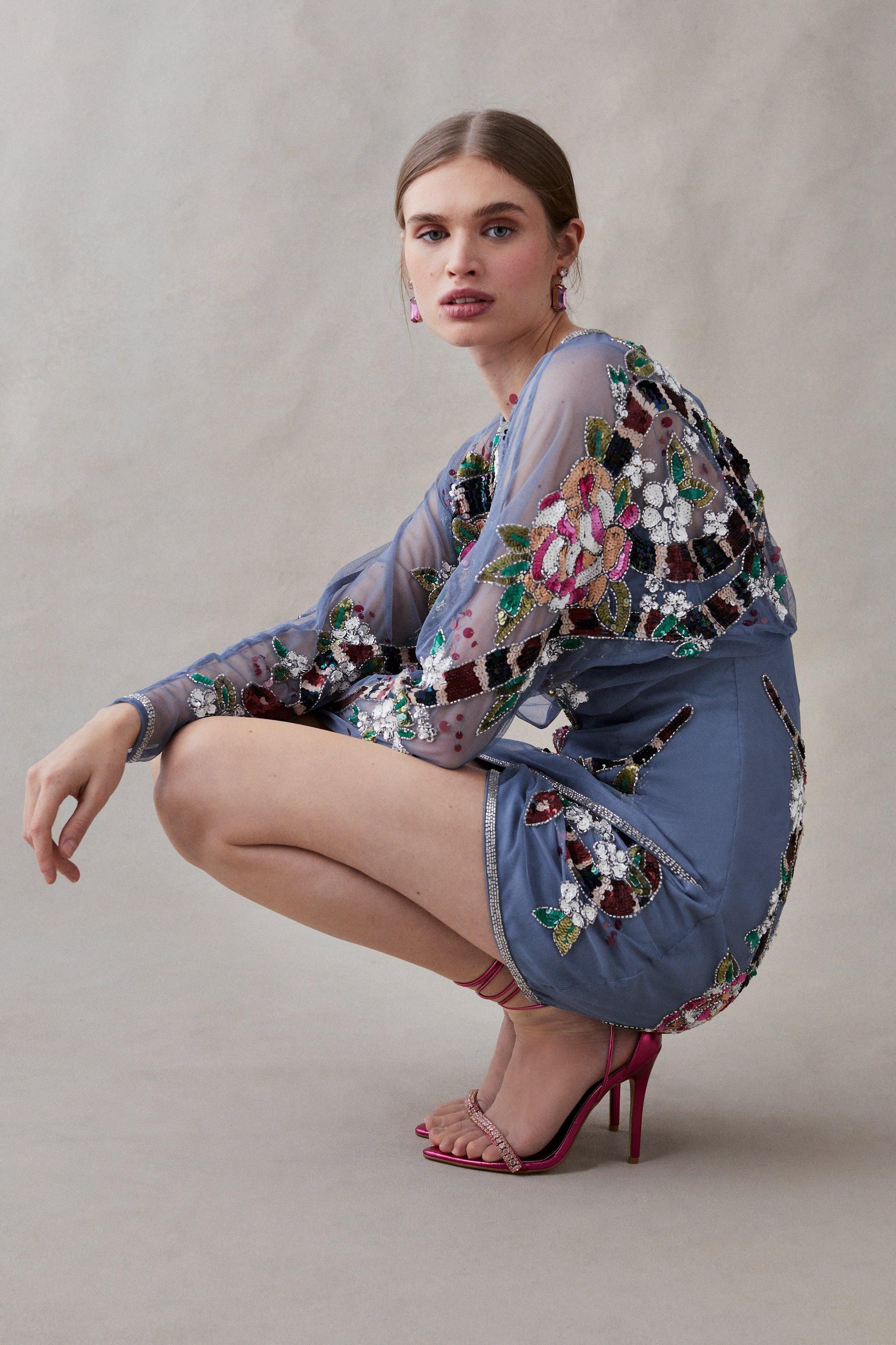 Coast Premium Hand Embellished Mini Dress Blue image 2