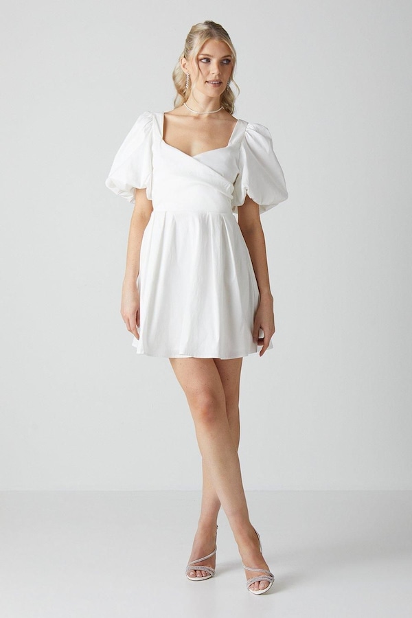 Coast Puff Sleeve Mini Dress Wedding Dress With Tie Back Ivory