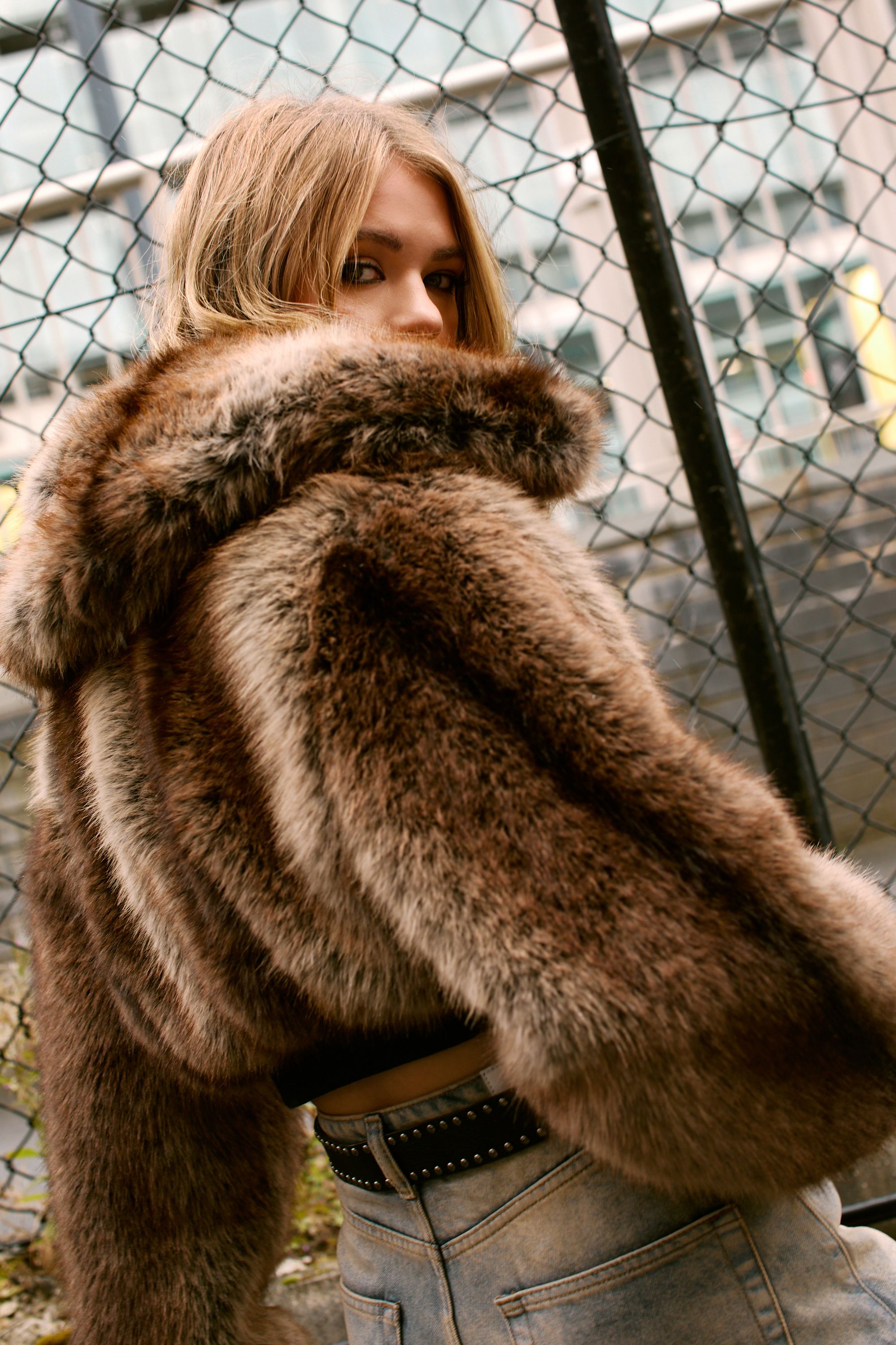 NastyGal Premium Tipped Natural Faux Fur Bomber Coat Brown image 4