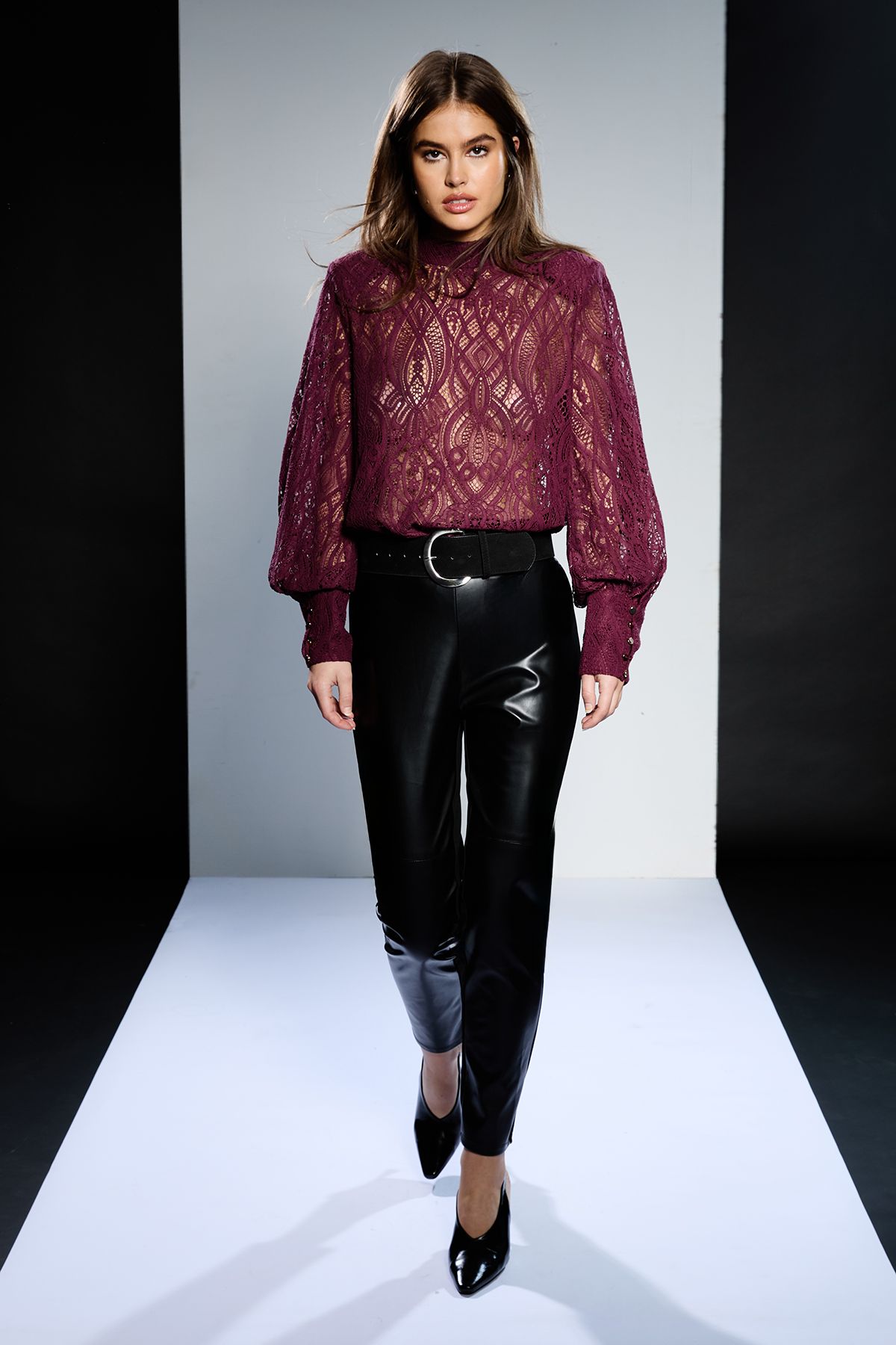 RUNWAY 1.8.1.8 Runway 1.8.1.8 Lace Tie Neck Blouse Berry image 2