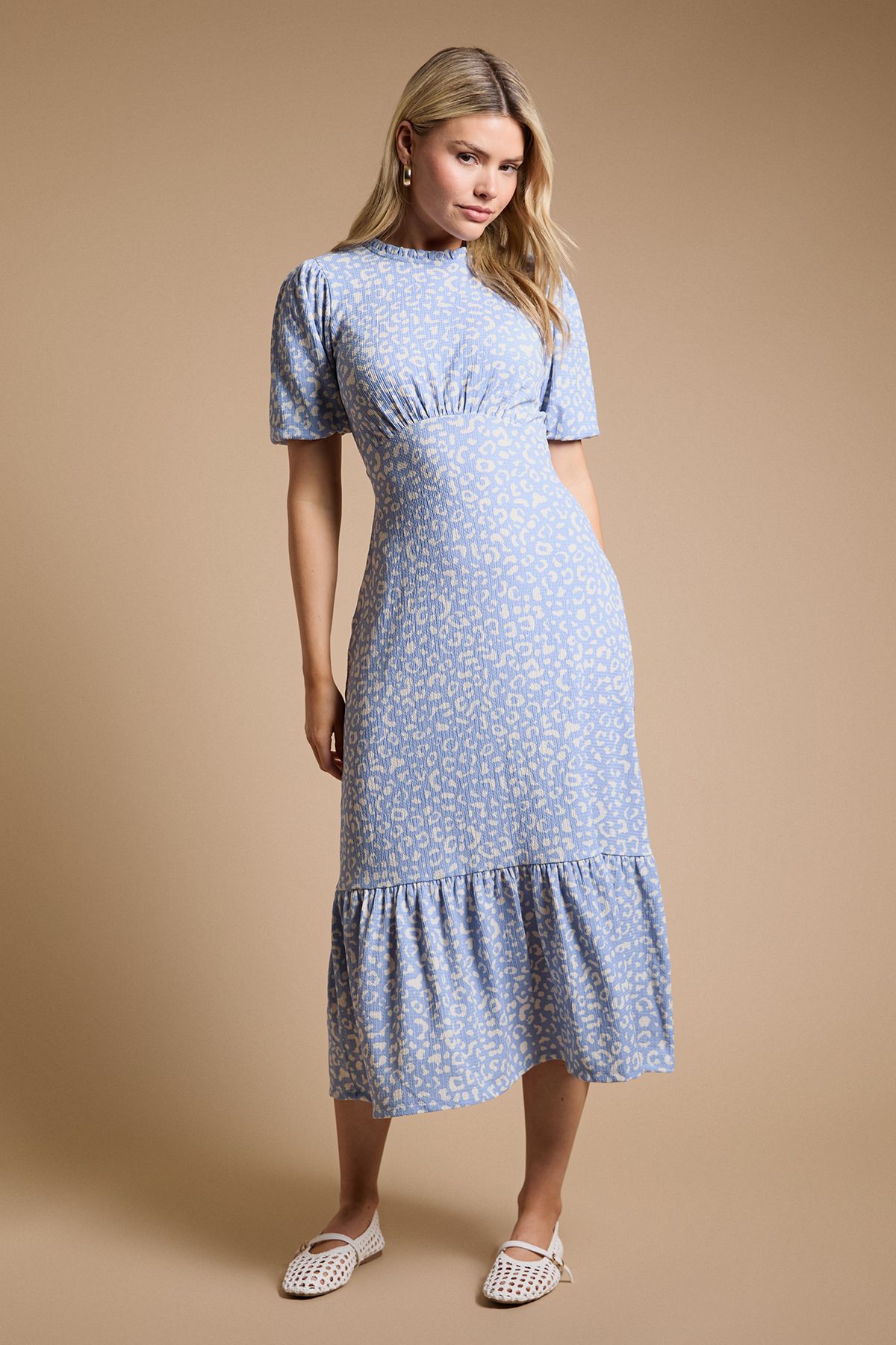 Dorothy Perkins Blue Leopard Tie Back Tiered Jersey Midi Dress Blue