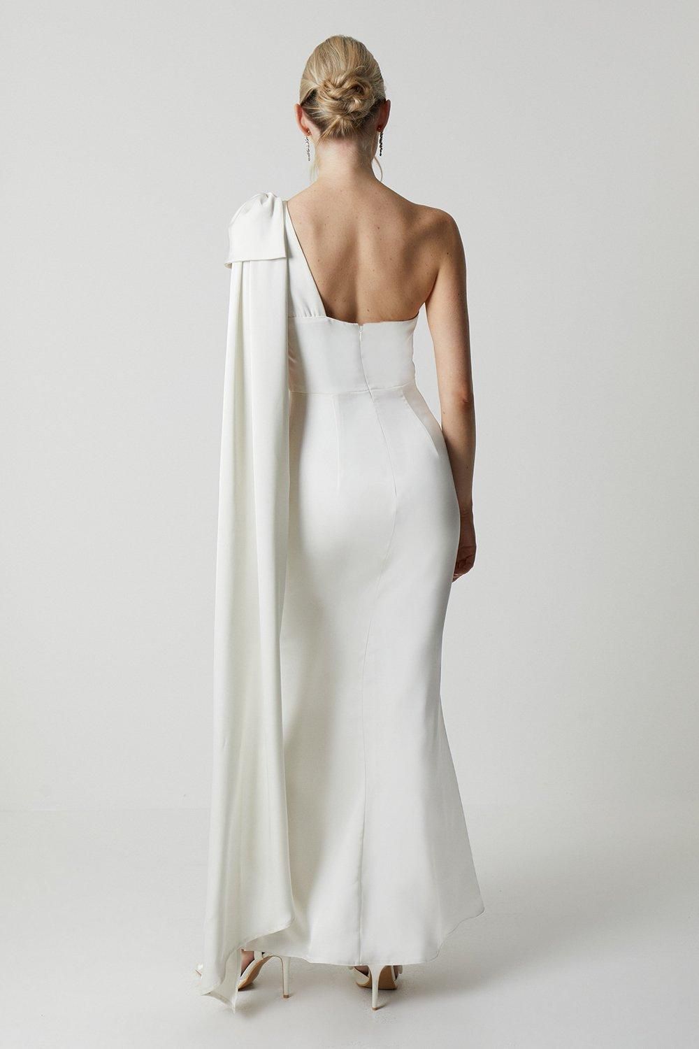 Coast Bow And Drape Detail One Shoulder Satin Wedding Dress Ivory image 3