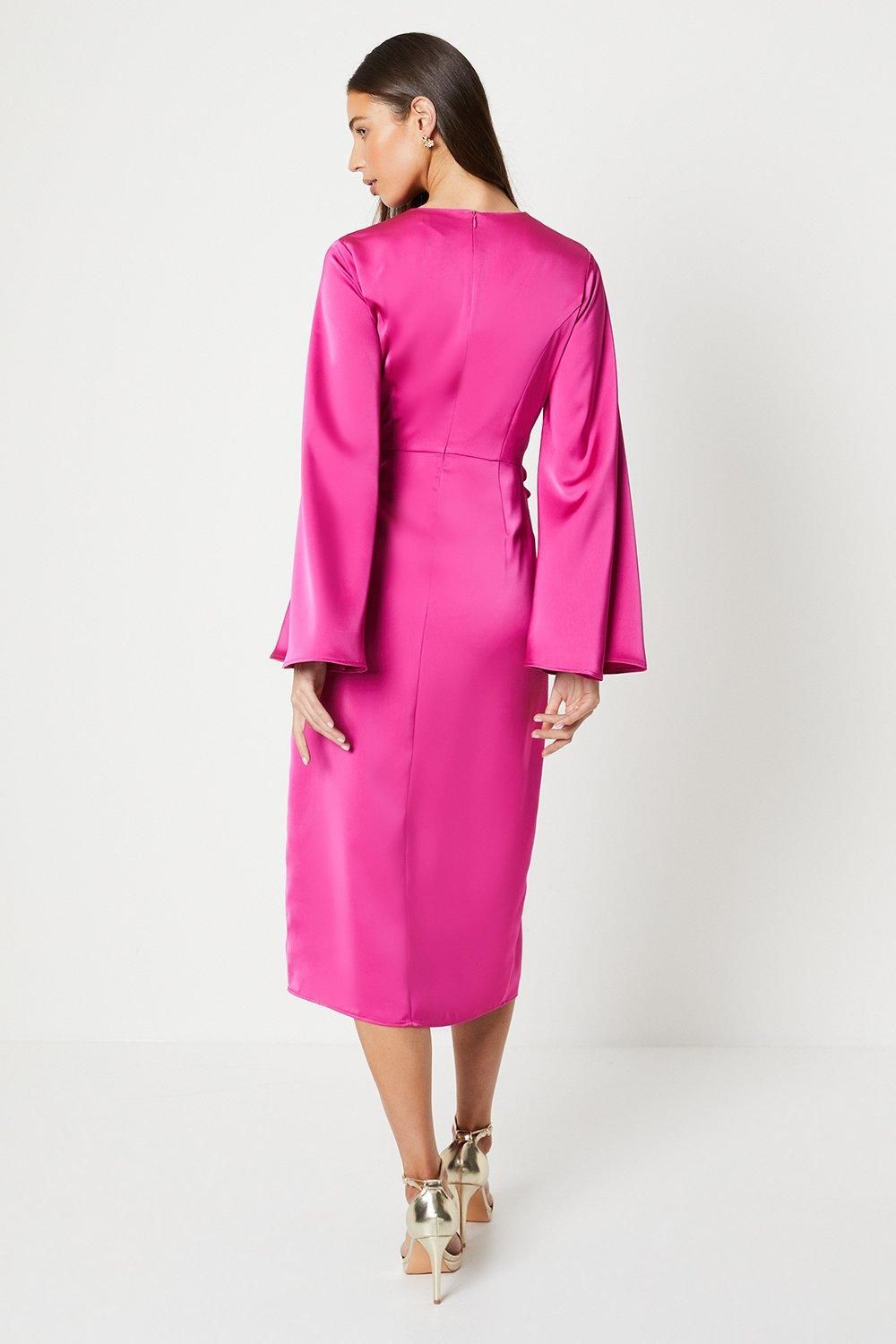 Coast Satin Wrap Dress With Flare Sleeve Berry image 3